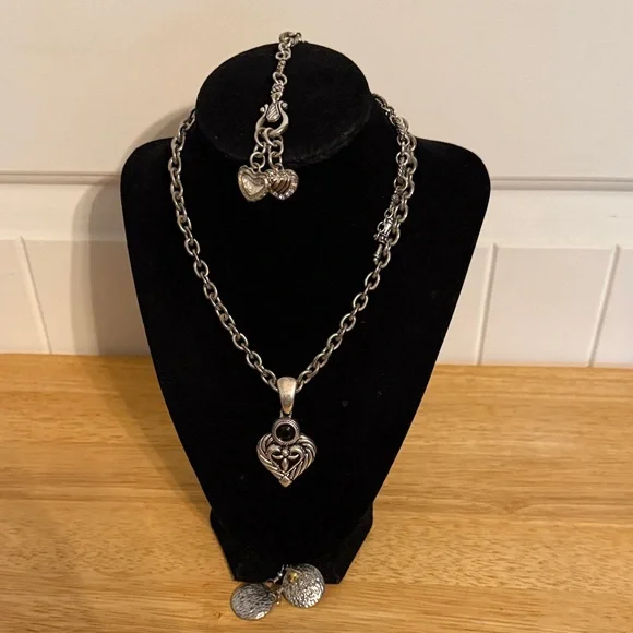 Brighton Silver Heart Necklace with Black Accent - Picture 2 of 13